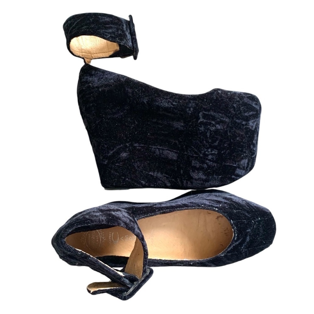 Jeffrey Campbell 8 Pointe black velvet platform ankle strap buckle ballet shoes